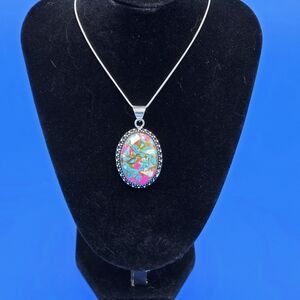 New Colorful‎ Oval Pendant 925 Plated Sterling Silver. Necklace Sold Separatly